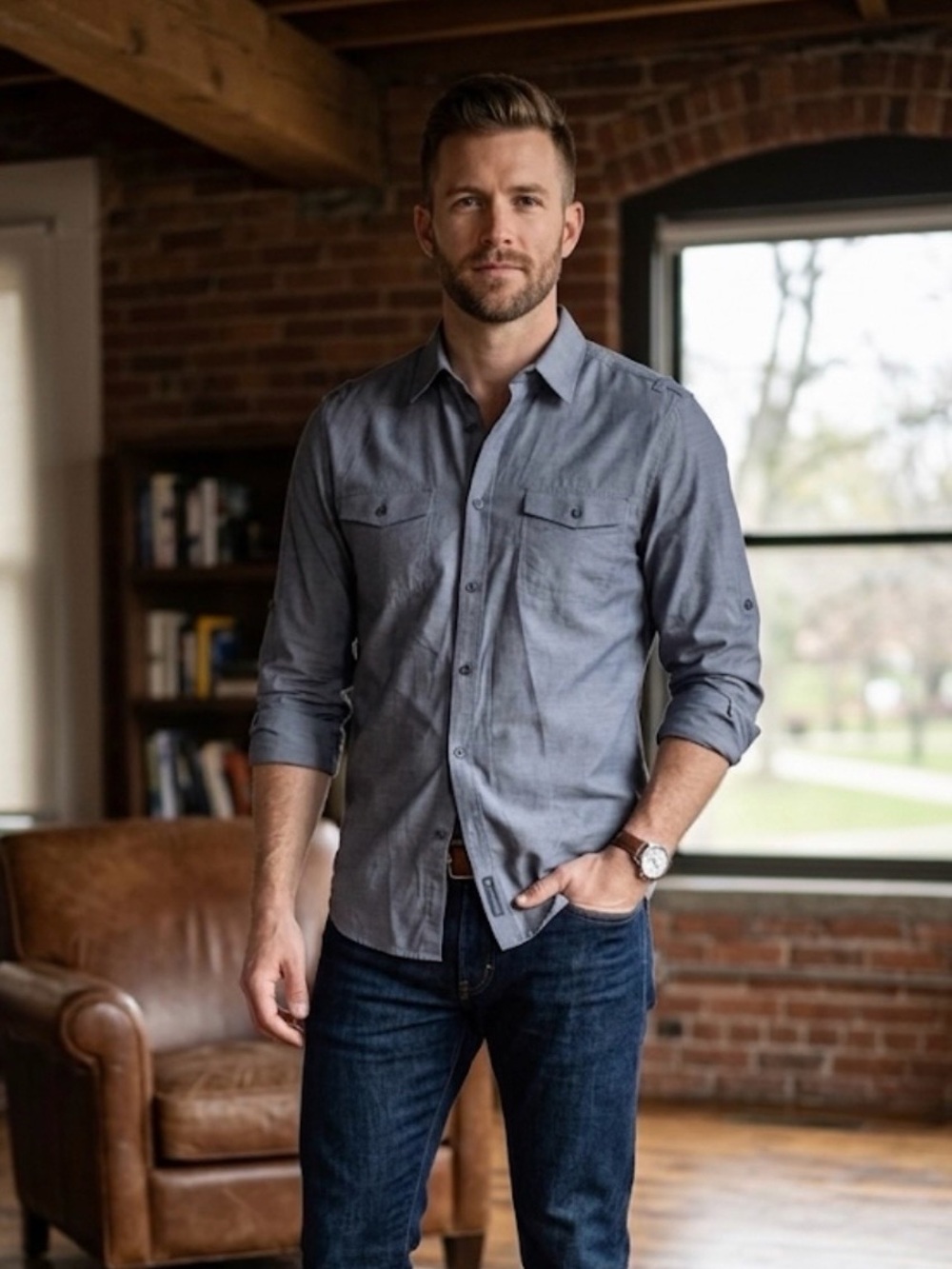 Calvin Klein Jeans Men's Slate Blue Button-Down Shirt
